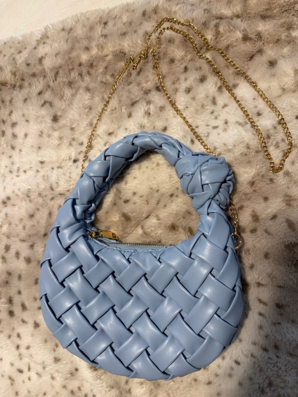 Urban Expressions Light Blue Woven Mini Bag with Gold Chain